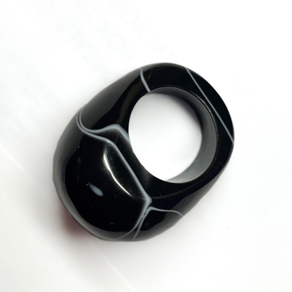 Vintage Size 6.25 Lucite Ring Chunky Bubble Dome Black Swirl Unisex Geometric - Picture 10 of 13